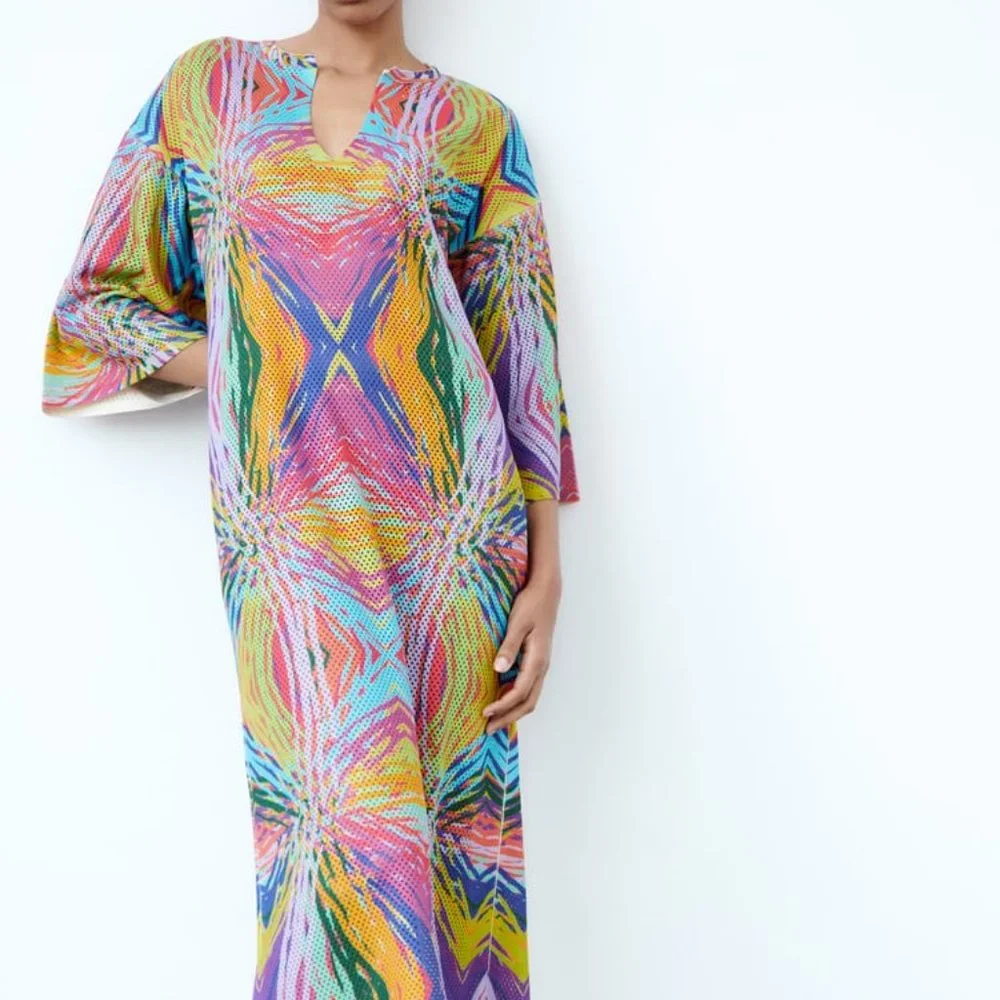 NWT ZARA OPEN KNIT JACQUARD TUNIC  MULTICOLORED - REF. 3859/048 S, L